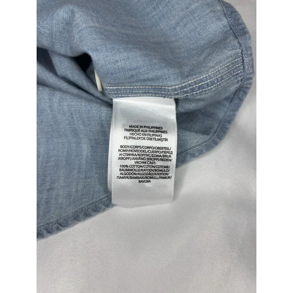 Polo Ralph Lauren Chambray Graphic Work Shirt Small Classic Fit Indigo Button Up